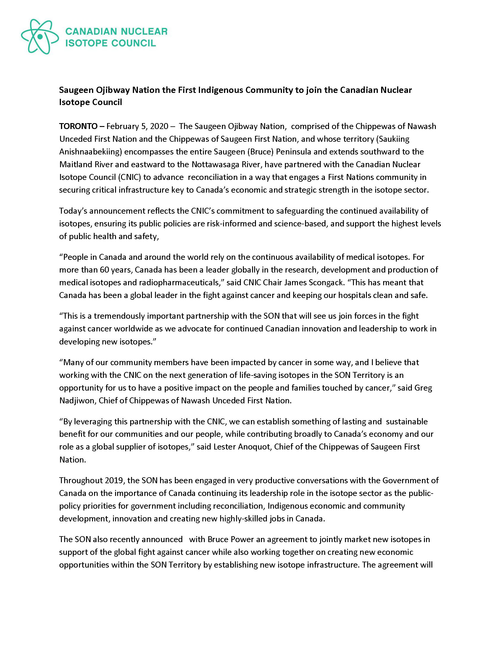 Nuclear Innovation Council press release page 1