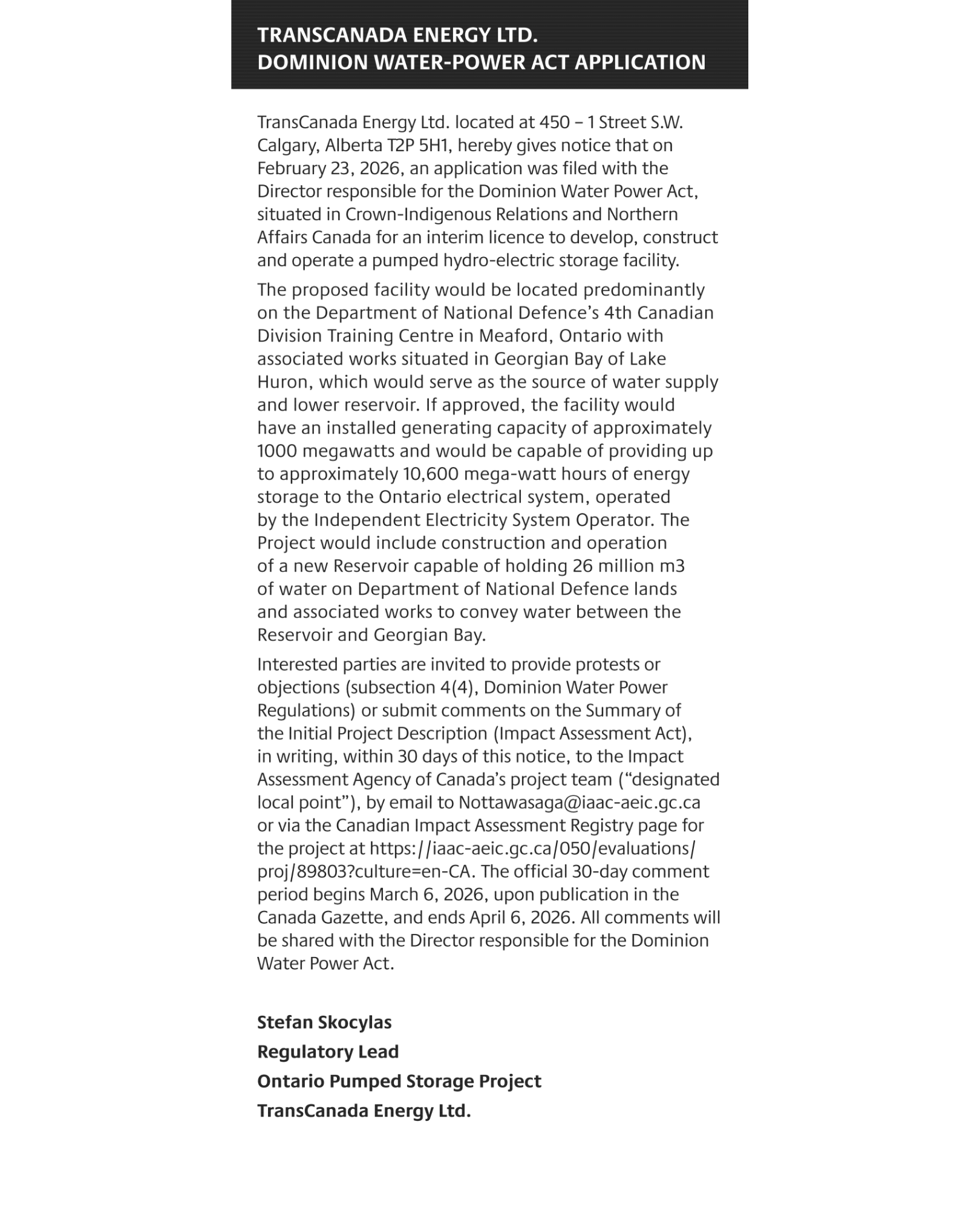 TC Energy regulatory notice English