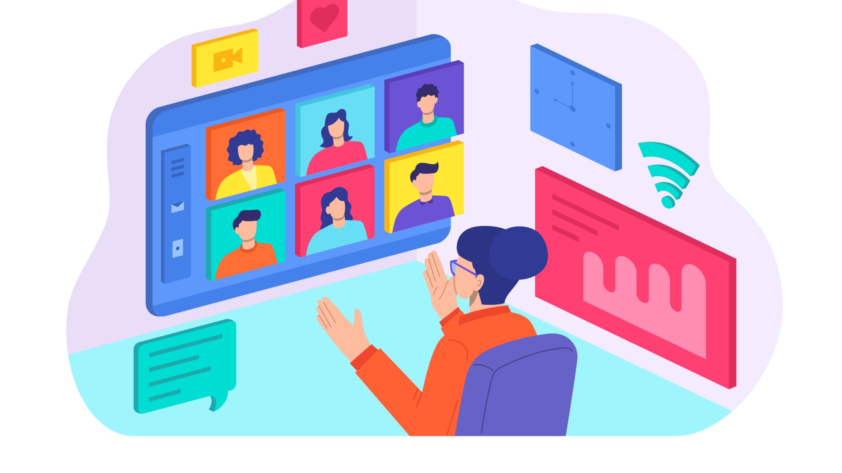 Cartoon of woman hosting a virtual meeting